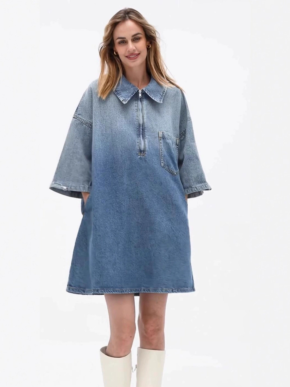 Zara Loose Fit Lapel Collar Denim Dress Fall